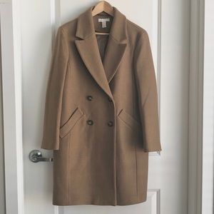 Camel Wool-Blend Double-Breasted Winter Coat